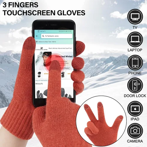 Vista 3 de Gorros de invierno cálidos para hombre y mujer, bufanda de cuello largo, guantes para pantalla táctil, gorro de calavera de punto, bufandas, regalos