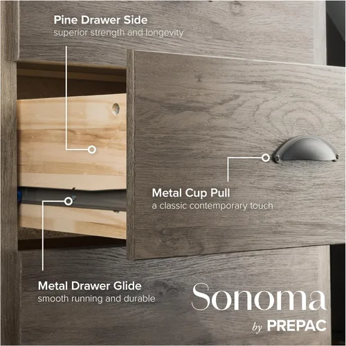 Vista 49 de Prepac Cómoda rústica estilo casa de campo, cómoda negra para dormitorio, cómoda con 5 cajones de 18.5 pulgadas de profundidad x 27.5 pulgadas