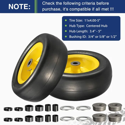 Vista 4 de MaxAuto 11x4.00-5 Neumáticos para cortacésped, 11x4-5 rueda y neumático, 11x4x5 Ensamblaje de neumáticos delanteros lisos y planos compatibles