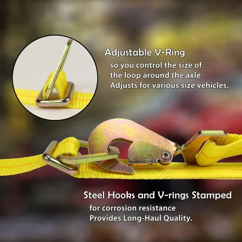 Vista 3 de DC Cargo Mall Paquete de 2 correas de amarre para eje de trinquete (2 pulgadas de ancho x 114 pulgadas de largo) con anillo ajustable y correas