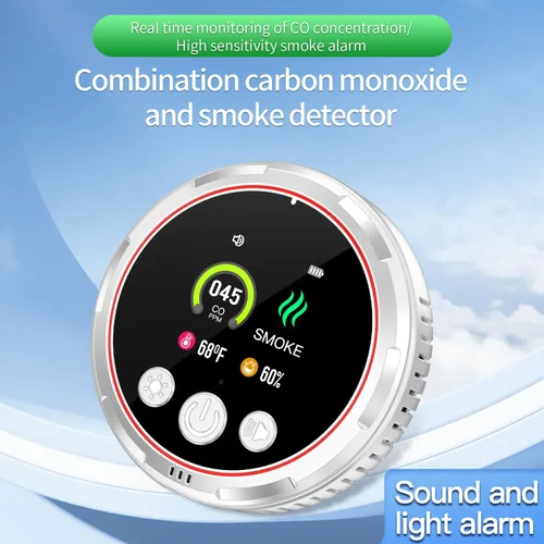 Vista 4 de Combo de detectores de humo y monóxido de carbono 4 en 1, batería de reserva integrada de 1000 mAh, alarma de 85 dB