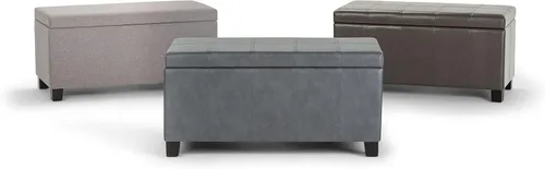 Vista 14 de SIMPLIHOME Dover Storage - Banco otomano rectangular tapizado de cuero vegano de 36 pulgadas de ancho en marrón chocolate, banco contemporáneo