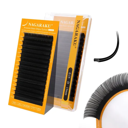 Vista 120 de NAGARAKU Extensiones de pestañas planas elípticas, SÉPTIMA GENERACIÓN SERIE AIRE Láseres de punta doble más ligeras y delgadas, pestañas planas