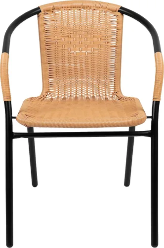 Vista 10 de Flash Furniture Lila Paquete de 2 Sillas Apilables de Ratán Beige para Restaurante Interior-Exterior