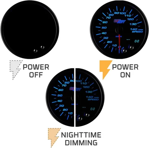 Vista 4 de Glowshift Tinted 7 Color 3 3/4 en Dash Velocímetro Gauge
