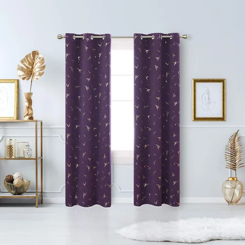 Vista 52 de Deconovo Cortinas opacas, estampado de lámina dorada, aislamiento térmico, cortinas con ojales que reducen el ruido para dormitorio y sala de estar