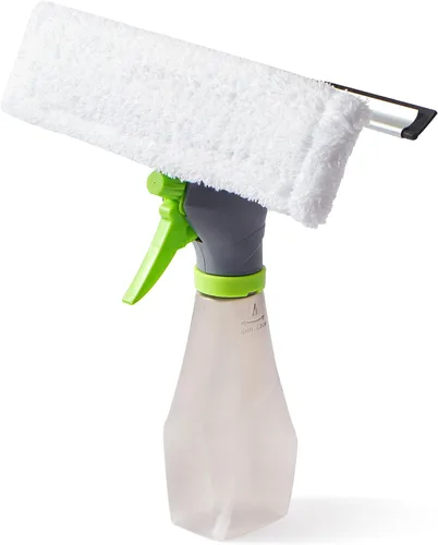True & Tidy Botella de spray limpiador de vidrio con escobilla incorporada