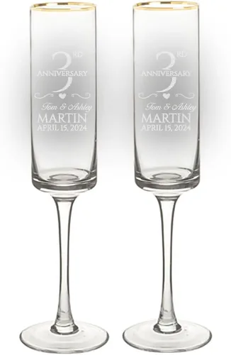 Vista 8 de Copas de champán con borde dorado, 8 onzas, juego de 2, regalos de boda para la pareja, recepción de boda/mesa principal