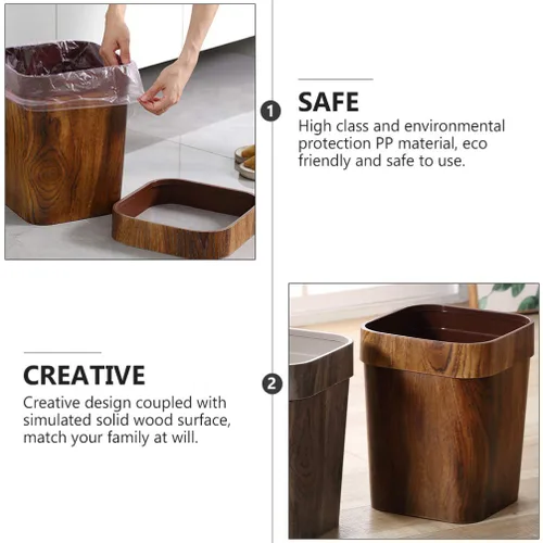 Vista 4 de LIFKOME Contenedores de basura de madera para decoración de oficina, papelera, contenedor de basura rústico, para baño, dormitorio, cocina, hogar