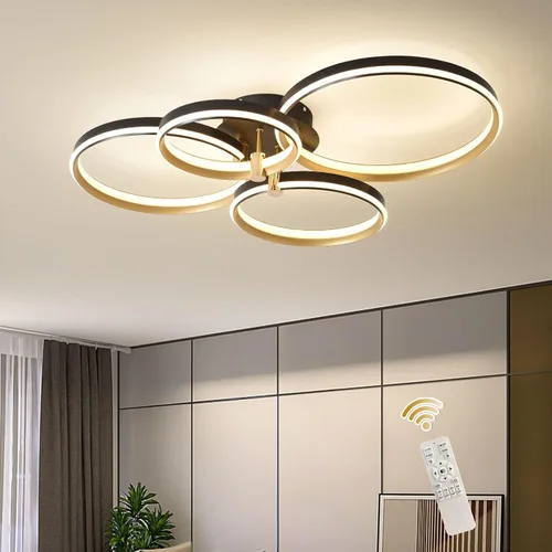 Vista 13 de Ganeed Lámpara de techo moderna regulable, accesorios de luz de techo de montaje empotrado LED de acrílico de metal, candelabro LED de 56 W
