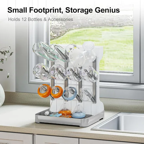 Vista 3 de GoMaihe Estante de secado de biberones: soporte vertical para secador de botellas que ahorra espacio, soporte de almacenamiento para accesorios