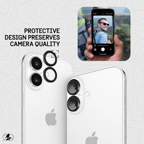 Vista 4 de Pelican Protector de lente de cámara con anillos de aluminio para iPhone 16 / iPhone 16 Plus - Vidrio templado 9H - Resistente a los arañazos
