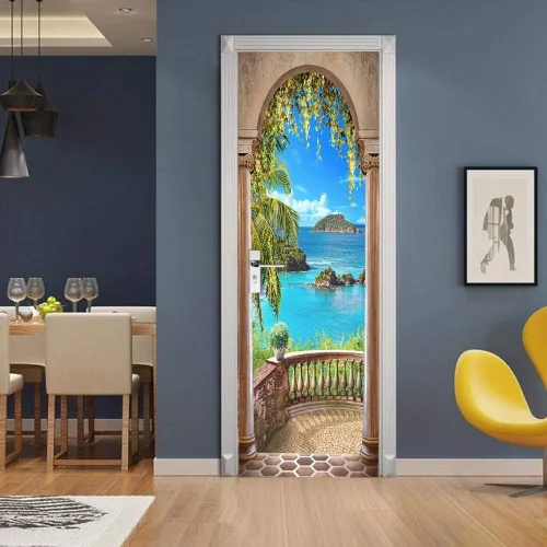 Vista 37 de 3D Pegatina de pared adhesiva para puerta - Poster de película de escaleras antiguas Premium PVC impermeable para pared de dormitorio y sala