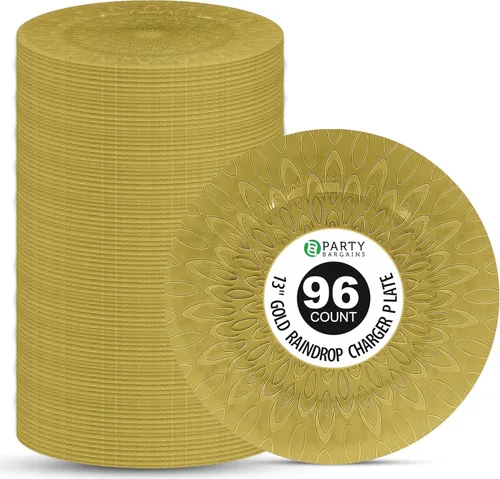 Vista 12 de PARTY BARGAINS Platos de carga de plástico de 13 pulgadas, diseño de gota de lluvia, azul, cargadores de mesa redonda desechables para bodas