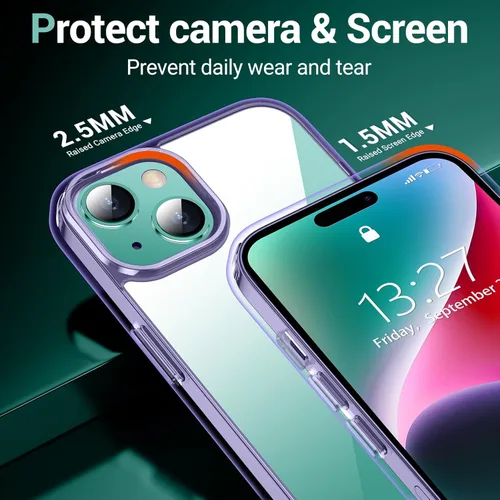 Vista 4 de Temdan Funda diseñada para iPhone 15 Plus de 6.7 pulgadas, transparente, no amarillea, ultrafina, protección contra caídas de grado militar, a