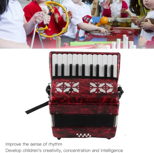 Vista 6 de Acordeón de piano de bajo de 22 teclas y 8 teclas para principiantes, instrumento musical educativo profesional con correa retráctil para 43.3-55.1