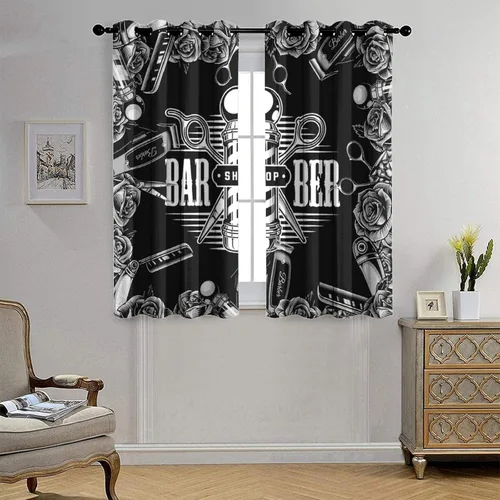Vista 4 de Cortinas abstractas de peluquería para dormitorio, barbería elegante con herramientas de peluquería, aislamiento térmico, oscurecimiento