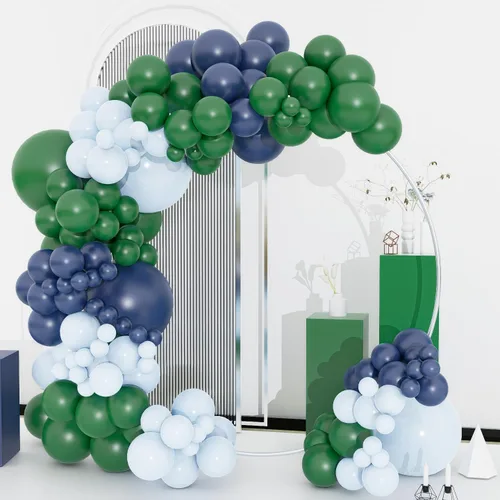 Kit de guirnalda de globos azules y verdes, 134 unidades, azul marino, verde oscuro, azul macarrón para cumpleaños, fiesta de dinosaurios, selva