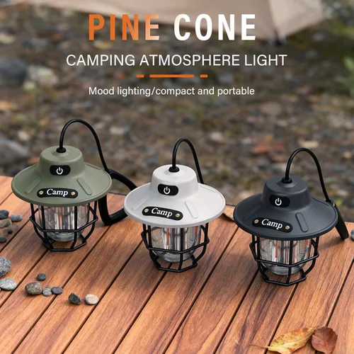 Vista 2 de Linterna de campamento de 1200 lúmenes, luz LED recargable con 4 modos de luz, linterna portátil USB al aire libre para campamento, senderismo