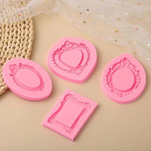 Vista 4 de Moldes de silicona con marco barroco, 4 piezas, molde de fondant de chocolate para decoración de pasteles, molde de resina de arcilla, decoración