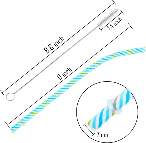 Vista 2 de JANYUN 30 piezas de pajitas de plástico reutilizables libres de BPA de 9" con impresión colorida, pajitas de plástico rígido con rayas para frasco