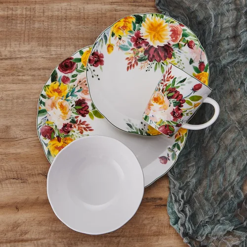 Vista 6 de Mikasa Clara Bone - Vajilla ligera de porcelana de 16 piezas, resistente a las astillas, servicio para 4