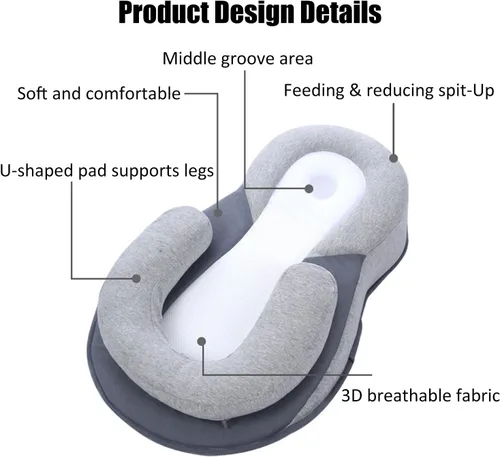 Vista 4 de Almohada de cuña para bebé recién nacido, tumbona de lactancia de cuña ajustable perfecta para reducir la saliva