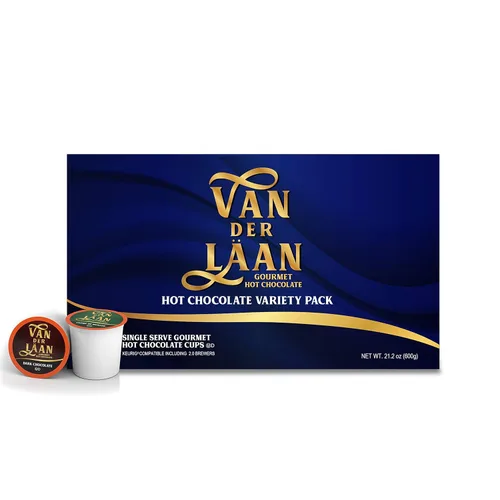 Vista 2 de Van Der Laan Chocolate Cápsulas de cacao caliente, paquete surtido de chocolate holandés gourmet compatible con cafeteras K Cup incluyendo 2.0, 40