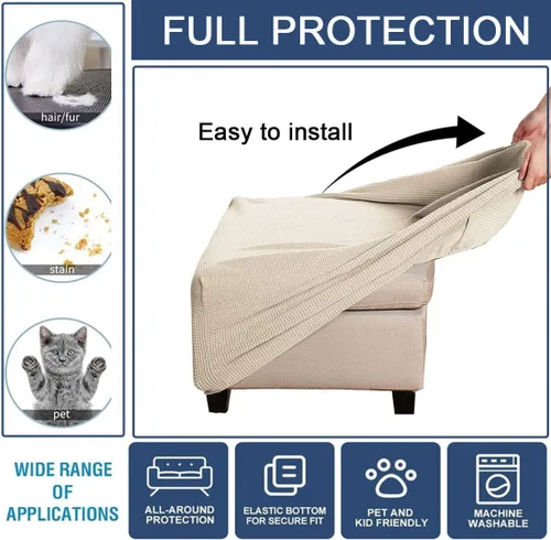 Vista 5 de Funda para Otomán Cuadrada Plegable de Almacenamiento Fundas para Otomán Jacquard Elásticas Cubo Reposapiés Fundas para Taburete ProZtector con Beige