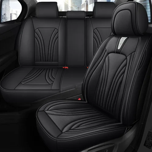 Vista 17 de Juego de fundas de asiento de automóvil para Honda Civic 2003-2025, piel sintética impermeable, compatible con bolsas de aire y protector de cojín