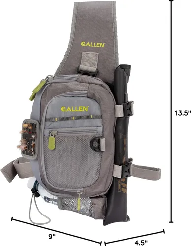 Vista 17 de Allen Company Cedar Creek Fly Fishing Sling Pack - Fits up to 4 Tackle/Fly Boxes and Other Accessories - Gray/Lime and Olive Green