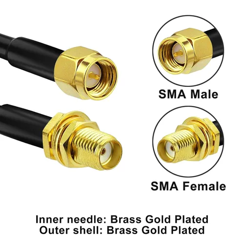 Vista 5 de Cable de Extensión de Antena SMA 3 pies 1 m SMA Macho a SMA Hembra RG58 Cable de Puente Coaxial Baja Pérdida para Reubicación de Router 4G LTE ADS-B