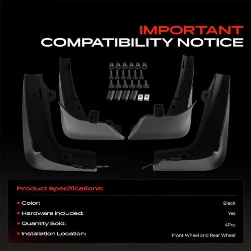 Vista 3 de A-Premium Juego de 4 unidades de guardabarros con accesorios de hardware compatibles con Tesla Model S 2012-2016, sedán, color negro mate, delantero