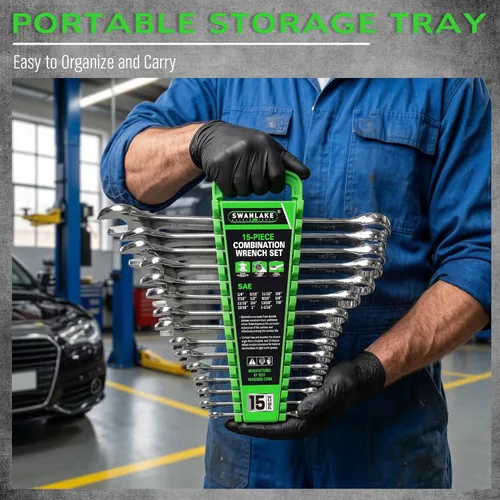 Vista 6 de SWANLAKE GARDEN TOOLS Juego de llaves SAE de 15 piezas, juego de llaves combinadas premium con muesca en V, SAE de 1/4" a 1", par máximo, 12 puntos