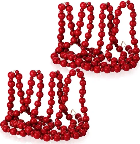 Vista 7 de 2 piezas/ 14.4 pies Guirnalda de cuentas de madera de Navidad Xmas Cuentas de árbol de madera rústicas redondas artesanales decorativas Árbol