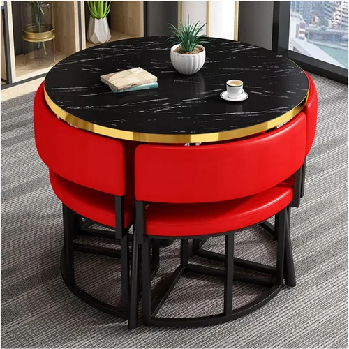 Vista 9 de Kitchen & Dining Room Sets,Small Office Conference Room Table Set with 4 Chairs, Modern Business Negotiation Dining Table and Chair Brown