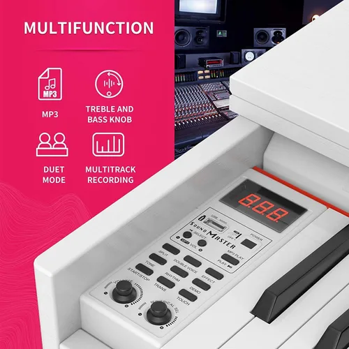 Vista 3 de Piano digital con peso de 88 teclas, piano vertical eléctrico con tablero de unidad de 3 pedales, pantalla LCD, teclado multifuncional