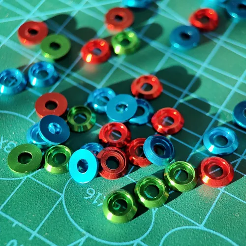 Vista 6 de [60PCS] Arandelas de avellanado M3 Color Negro, Aleación de aluminio anodizado, Juntas de arandelas de cabeza Cuña de Copa para Tornillo