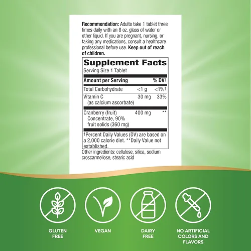 Vista 5 de Nature's Way Suplemento prémium de arándano, apoyo para la salud del tracto urinario* con vitamina C, 60 tabletas