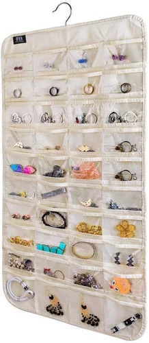 BB Brotrade Organizador colgante de joyas, organizador de accesorios, organizador de 80 bolsillos para guardar joyas (beige)