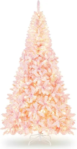 Vista 9 de DORTALA Árbol de Navidad de Lápiz Preiluminado de 7 Pies, Árbol de Navidad Artificial Delgado en Espiral con 220 Luces LED Blancas Cálidas, 791