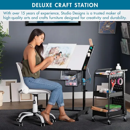 Vista 6 de Studio Designs - Estación de manualidades de lujo, mesa de dibujo ajustable en la parte superior, mesa de dibujo, mesa de pasatiempos, escritorio
