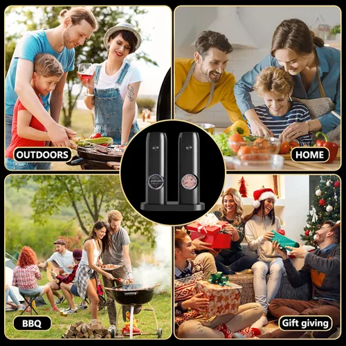 Vista 5 de Juego de molinillo eléctrico de sal y pimienta, juego de molinillo de pimienta automático recargable, luz LED, con una sola mano, con recipiente