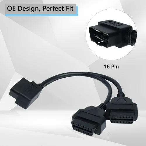 Vista 2 de OBD2 Divisor de ángulo recto Y Cable Divisor macho a 2 Cable de extensión hembra 11.8 in/12