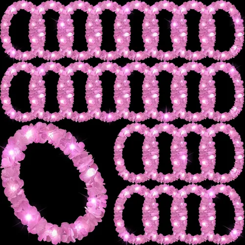 Vista 29 de Sherr 24 piezas de collares de flores hawaianas con luces LED para boda, luces LED para luau, collares de flores hawaianas para playa, carnaval