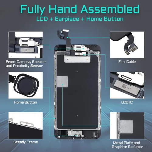 Vista 2 de Para iPhone 6s Plus Reemplazo de pantalla con botón de inicio LCD Kit de reparación 3D pantalla táctil digitalizador 5.5 "Negro Cámara frontal