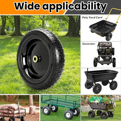 Vista 5 de Ruedas planas de repuesto de 13 pulgadas para neumáticos de carrito de jardín GOR, neumáticos sólidos 4.00-6 con rodamientos de 5/8 pulgadas, ruedas