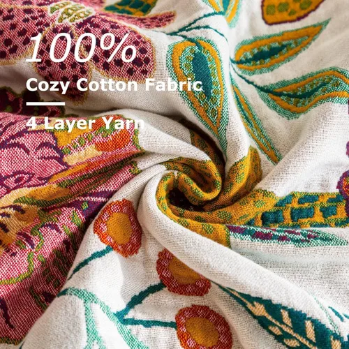 Vista 6 de Cobija para cama de estilo bohemio, 100 % algodón, ultra suave, edredón rústico, cobija de otoño, estampado floral, decoración de granja, cobija