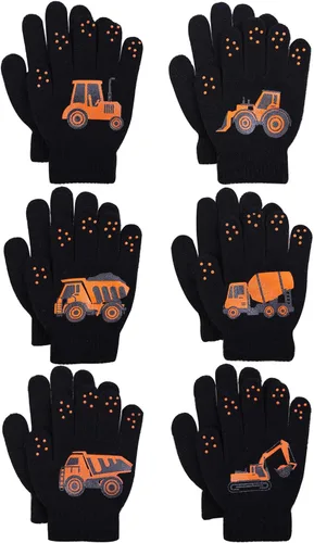 Cooraby 6 pares de guantes mágicos de punto para niños, para adolescentes, cálidos, para invierno, elásticos, guantes de dedos completos