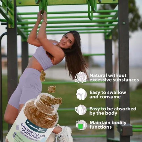 Vista 7 de Gomitas de aceite de orégano con aceite de semilla negra, suplementos de aceite de orégano con saúco, hoja de olivo, zinc, vitamina D3 y vitamina E